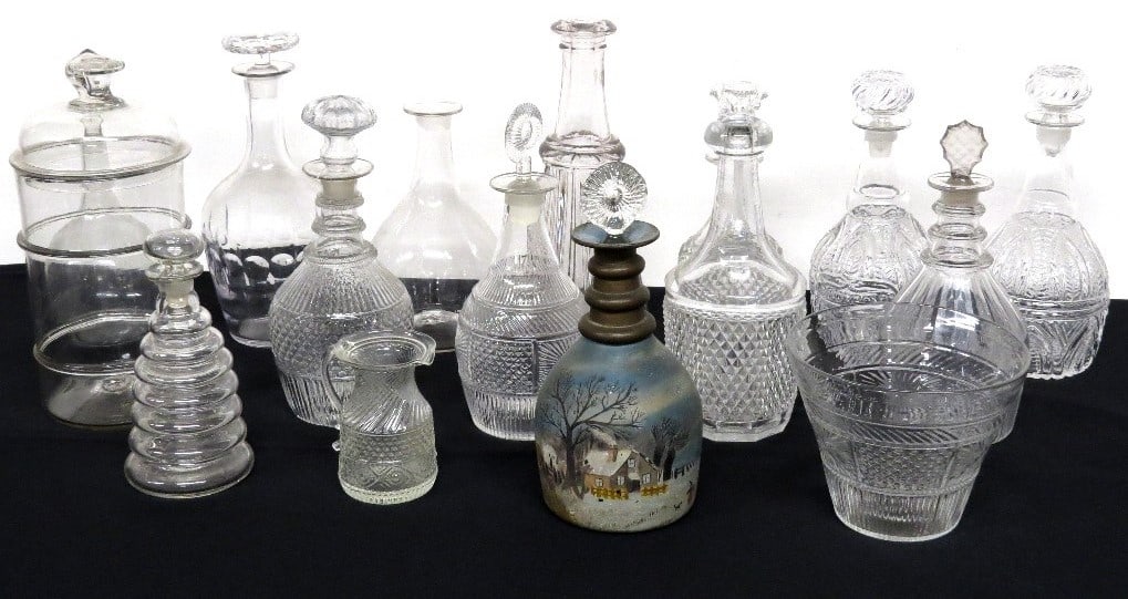 BLOWN THREE MOLD GLASS DECANTERS,