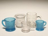 Blue and clear pressed glass;