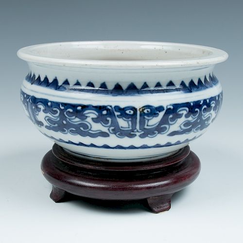 BLUE AND WHITE ARCHAISTIC CENSER,