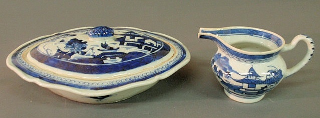 Blue and white Canton covered