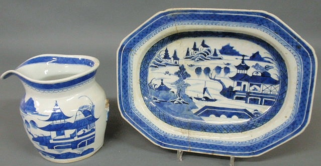 Blue and white Canton water pitcher