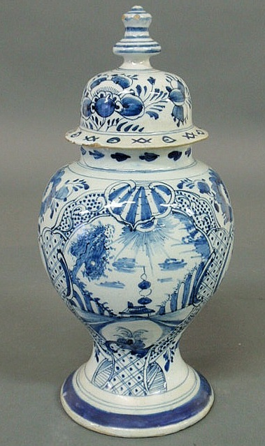 Blue and white Delft covered