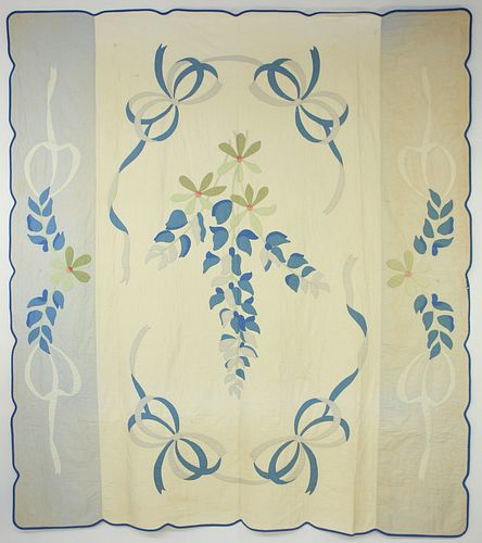 BLUE AND WHITE FLORAL APPLIQUE
