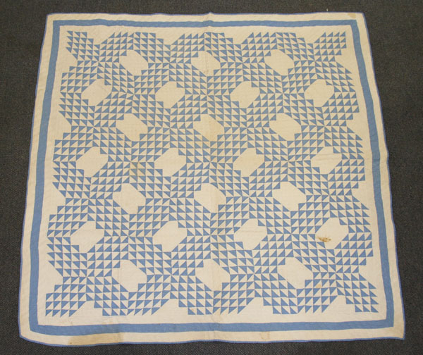 Blue and white hand stitched