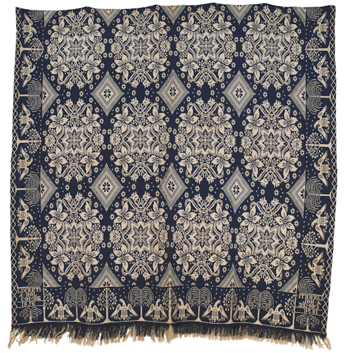 Blue and white jacquard woven