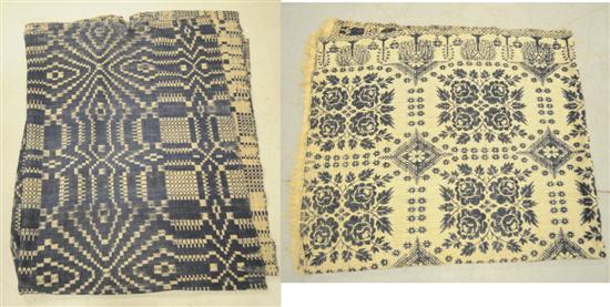 Blue and white overshot coverlet 
