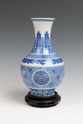 BLUE AND WHITE SHOU BOTTLE VAS