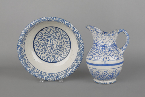 Blue and white spongeware pitcher