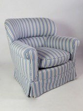 BLUE AND WHITE STRIPED UPHOLST