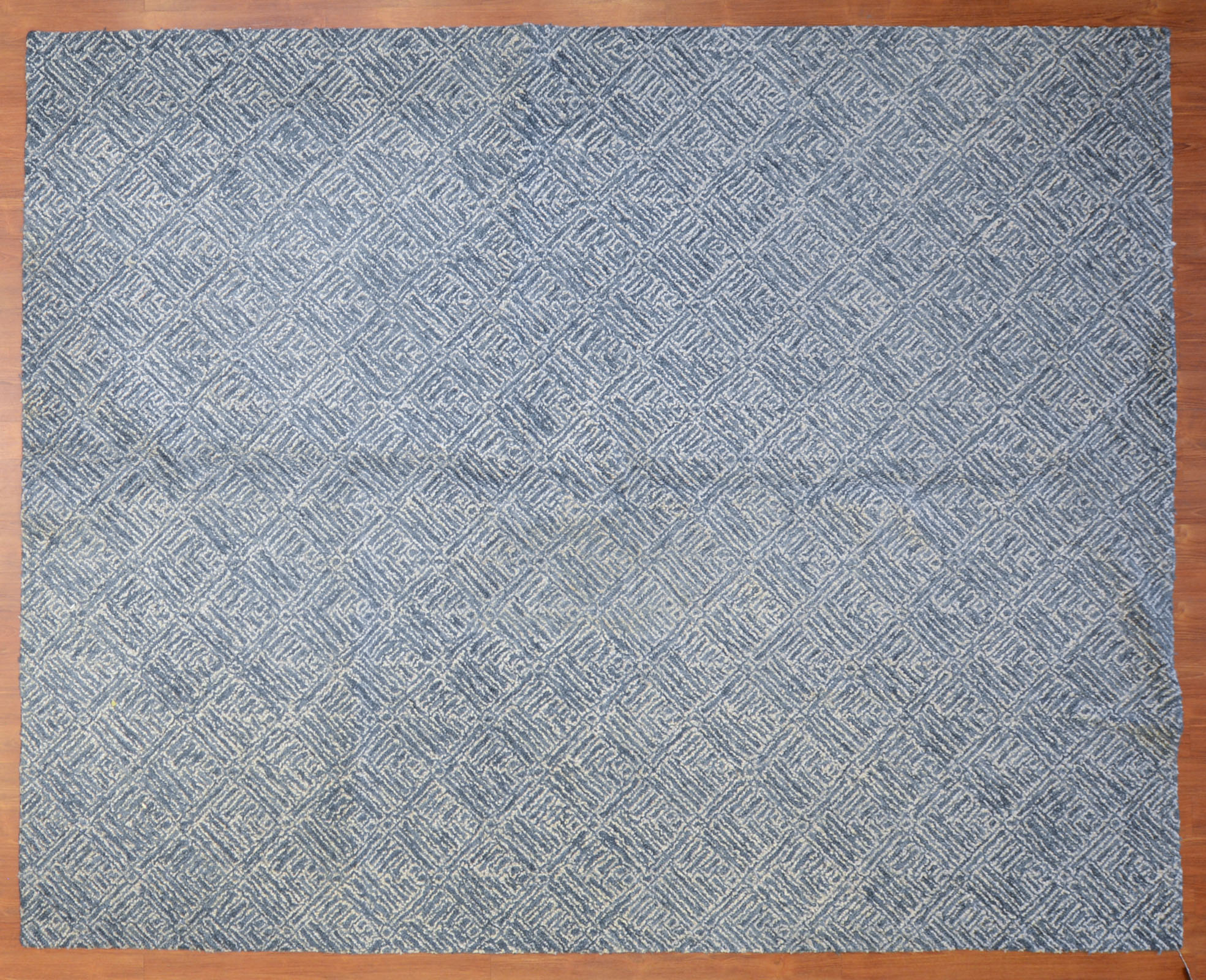 BLUE AND WHITE TUFTED RUG, 8 X 10