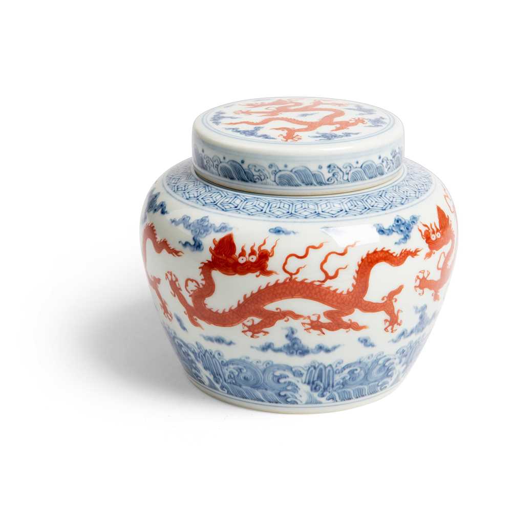 BLUE AND WHITE WITH IRON-RED