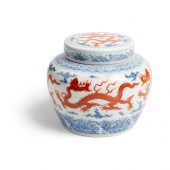 BLUE AND WHITE WITH IRON-RED '