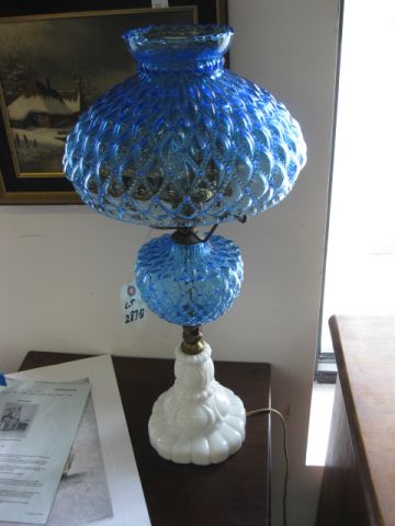 Blue Art Glass Lampwith white