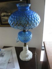 Blue Art Glass Lampwith white
