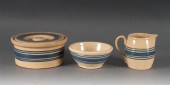 Blue banded yellow ware lidded