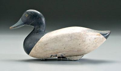 Blue bill drake duck decoy, painted