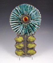 BLUE CERAMIC FLOWER WALL HANGI