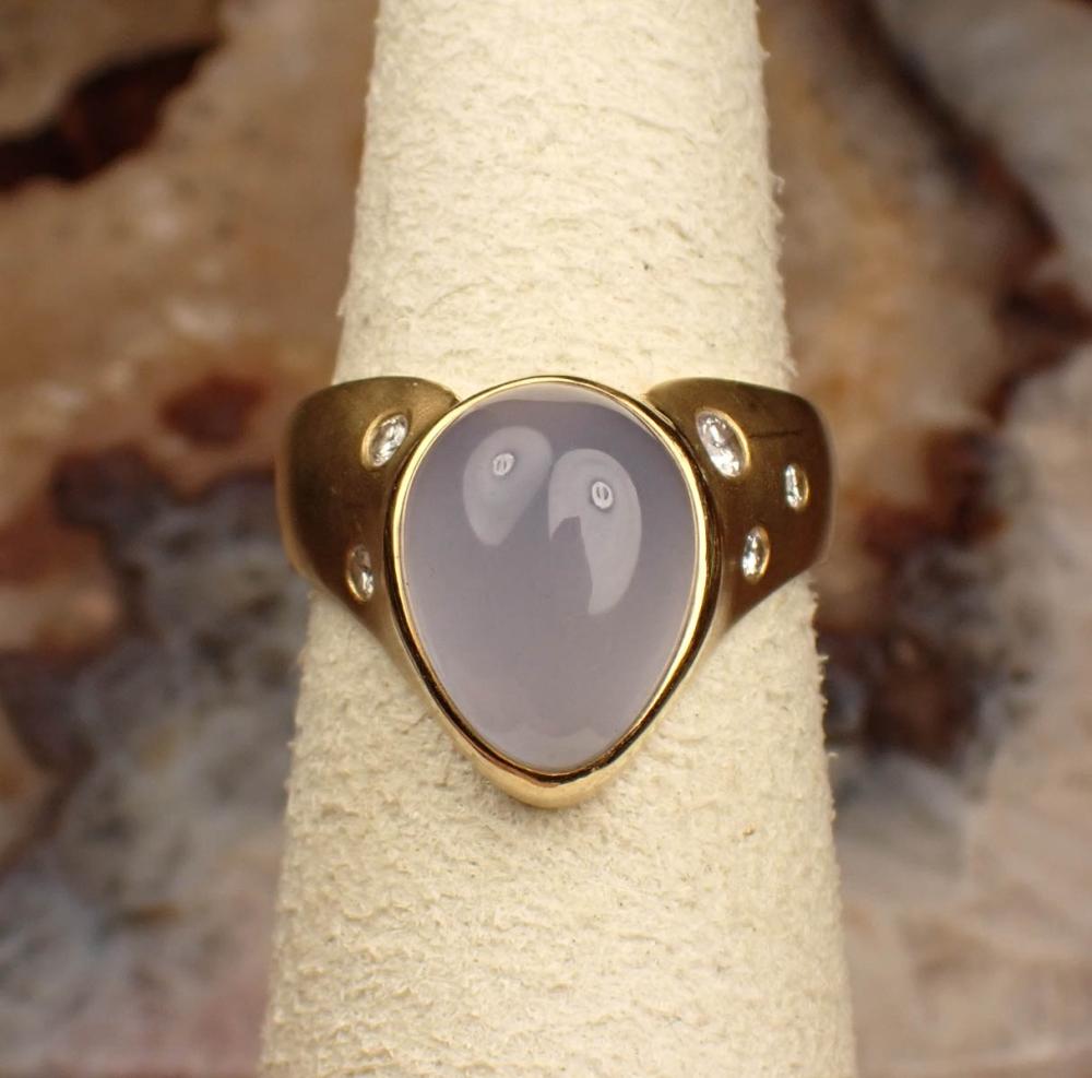 BLUE CHALCEDONY, DIAMOND AND GOLD