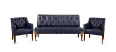 BLUE CHESTERFIELD LEATHER SETT