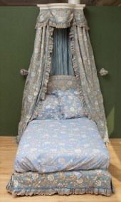 BLUE COTTON UPHOLSTERED BED WI