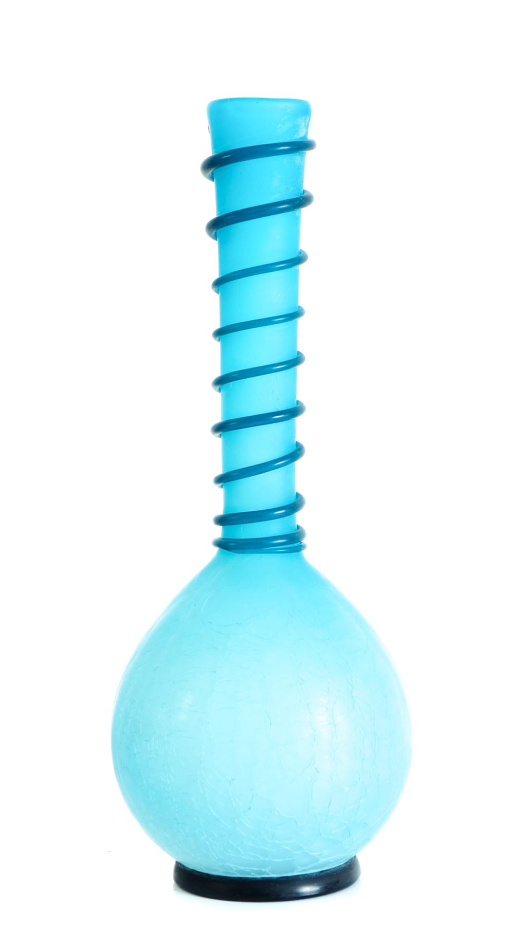 BLUE CRACKLE ART GLASS VASE