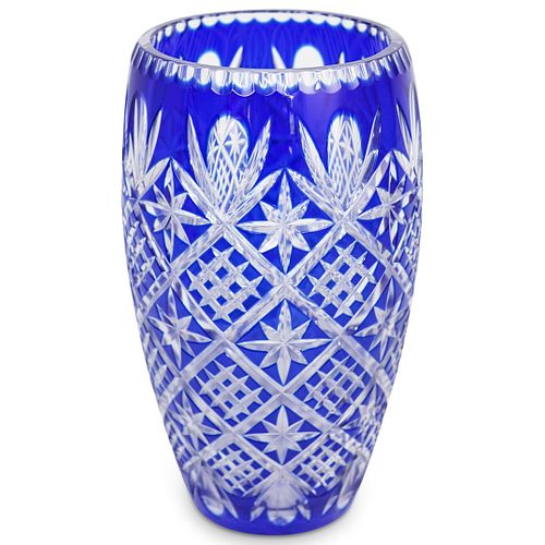 BLUE CRYSTAL CUT VASEDESCRIPTION: A