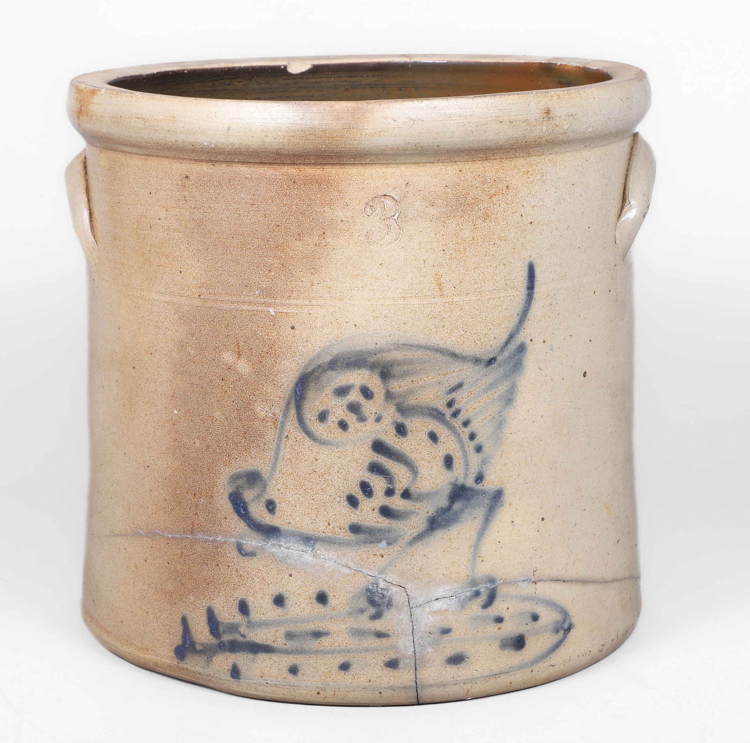 Blue decorated 3-gallon stoneware