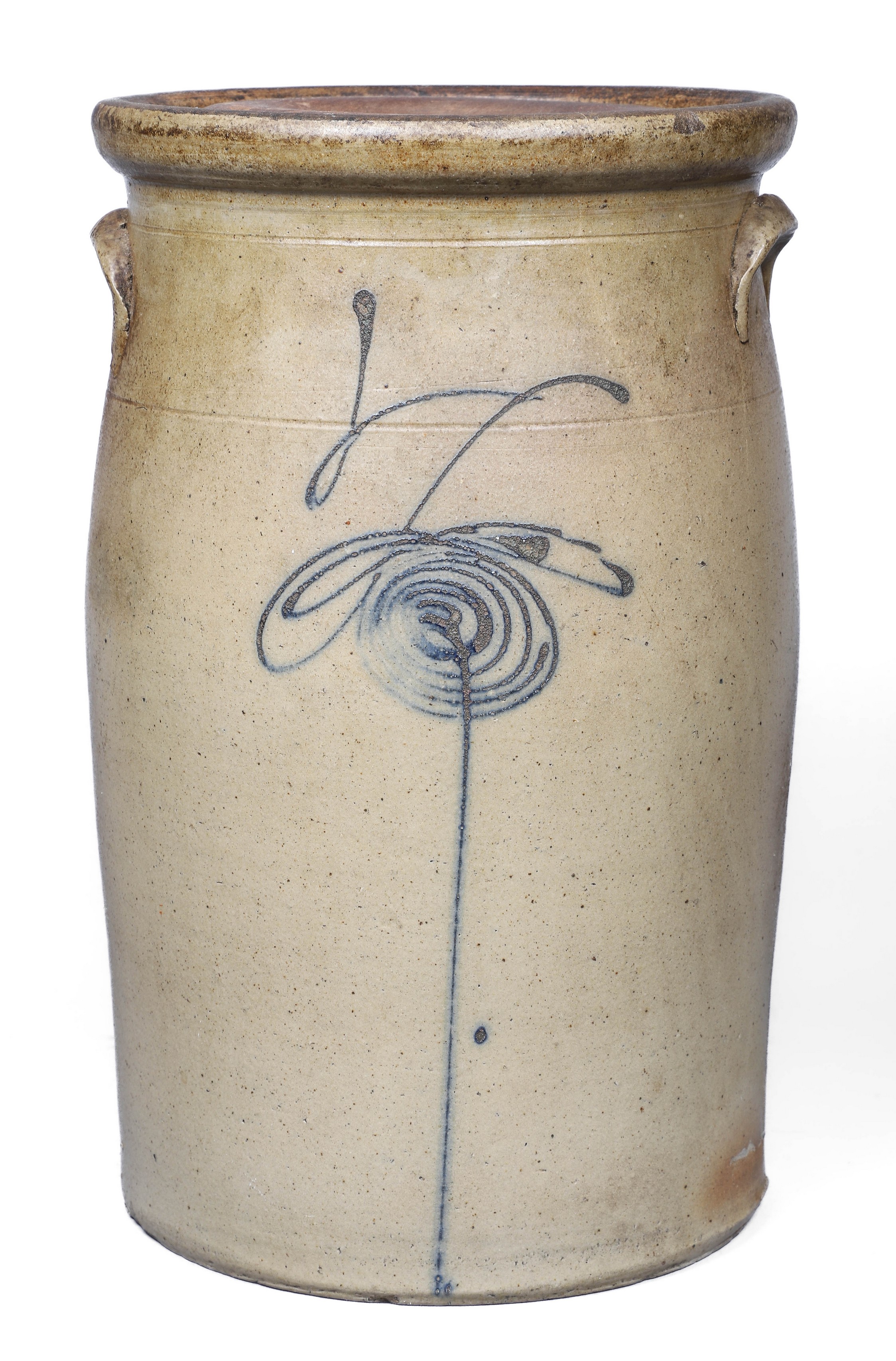 Blue decorated stoneware butter