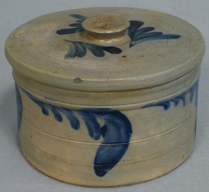 Blue decorated stoneware butter