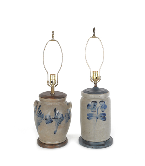 Blue decorated stoneware crock
