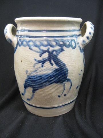 Blue Decorated Stoneware Crock stag