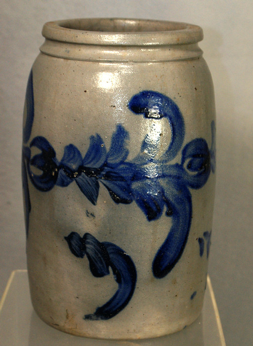 Blue decorated stoneware jar,