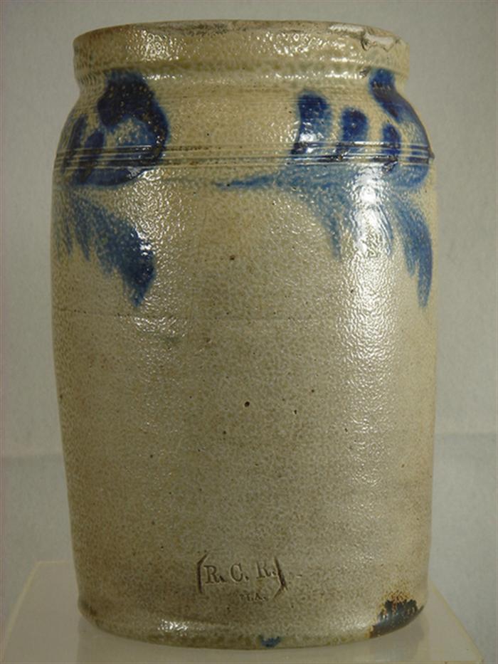Blue decorated stoneware jar,