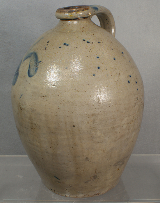 Blue decorated stoneware ovoid jug,
