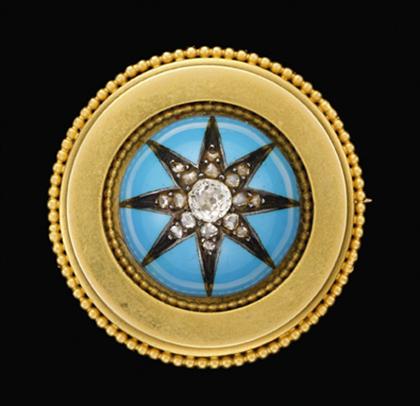 Blue enamel mourning brooch with