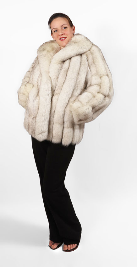 BLUE FOX FUR JACKET: Ribbed with