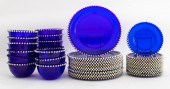 BLUE GLASS DINING SERVICE SET,