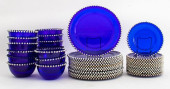 BLUE GLASS DINING SERVICE SET,