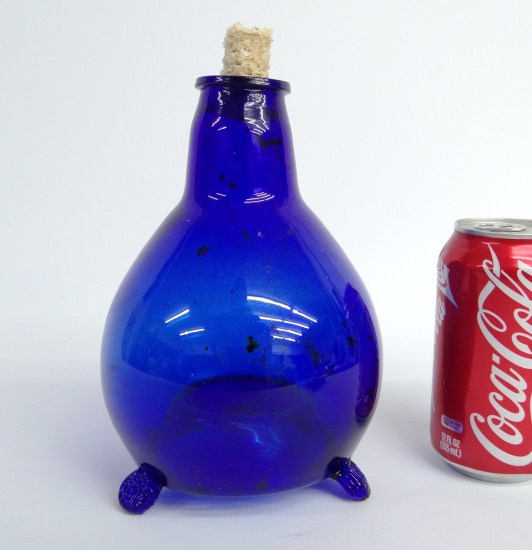 Blue glass fly trap. 8'' Ht.