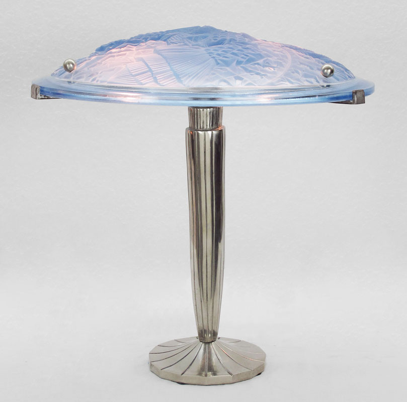 BLUE GLASS GEOMETRIC ART DECO LAMP: