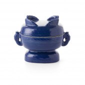 BLUE-GLAZED VESSEL WITH COVER,