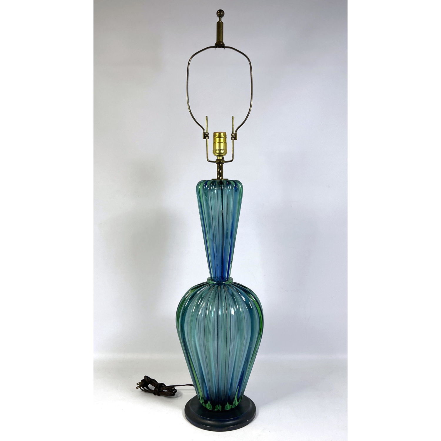 Blue Green Ribbed Italian Art Glass
