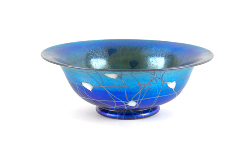 Blue iridescent glass bowl probably