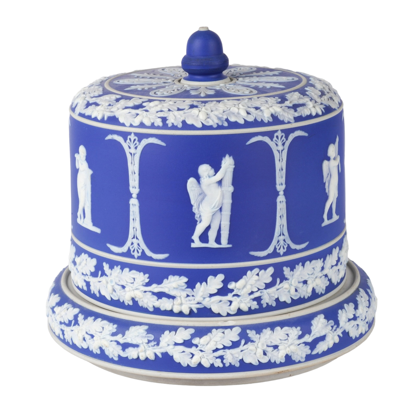 Blue jasperware cheese dome and