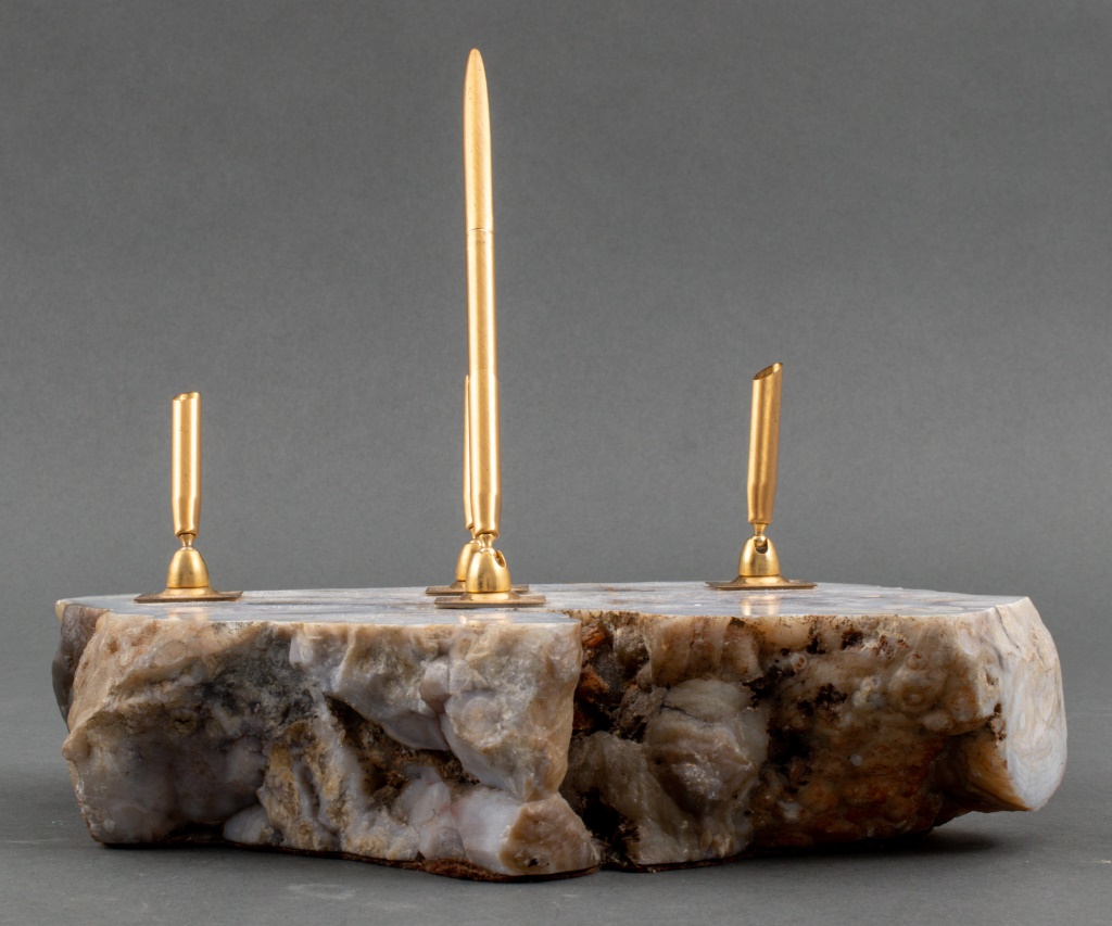 BLUE LACE AGATE MODERN DESK SET PEN