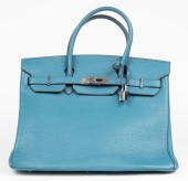 BLUE LEATHER 35CM HANDBAG Blue