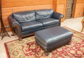 BLUE LEATHER SOFA AND MATCHING