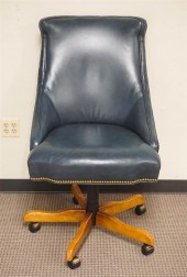 BLUE LEATHER SWIVEL OFFICE CHA