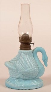 BLUE MILK GLASS SWAN MINIATURE