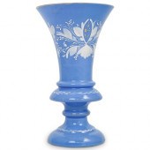 BLUE OPALESCENT GLASS VASEDESC